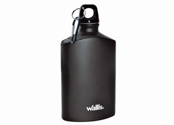 Botella de aluminio Wallis plana con gancho y tapa de 500 ml, negro 1