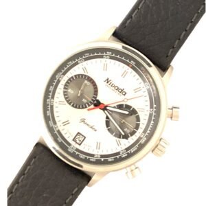 Reloj Nivada Grenchen 44.5 Mm Correa Negro Bisel Plateado nuevo sin caja